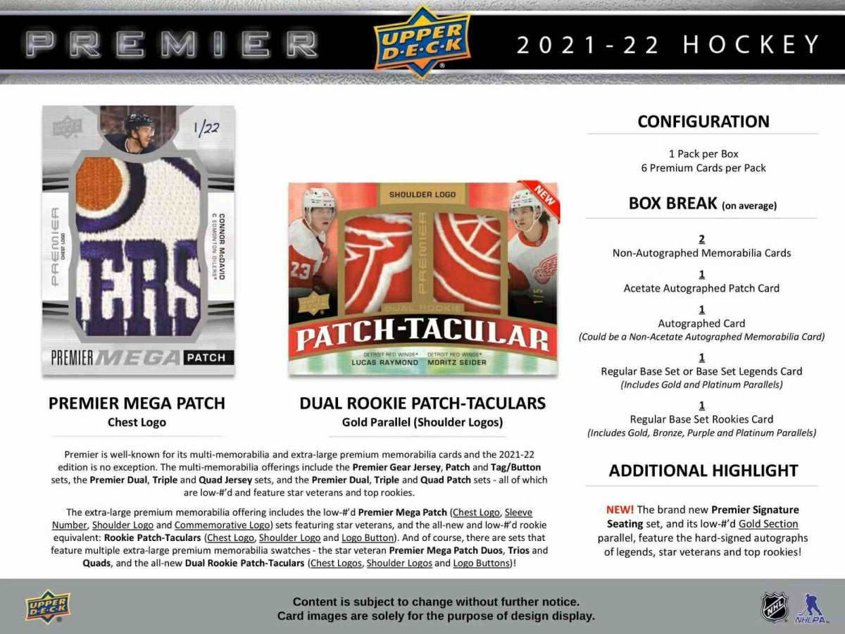 2021/22 Upper Deck Premier Hockey Hobby Box NHL Classic