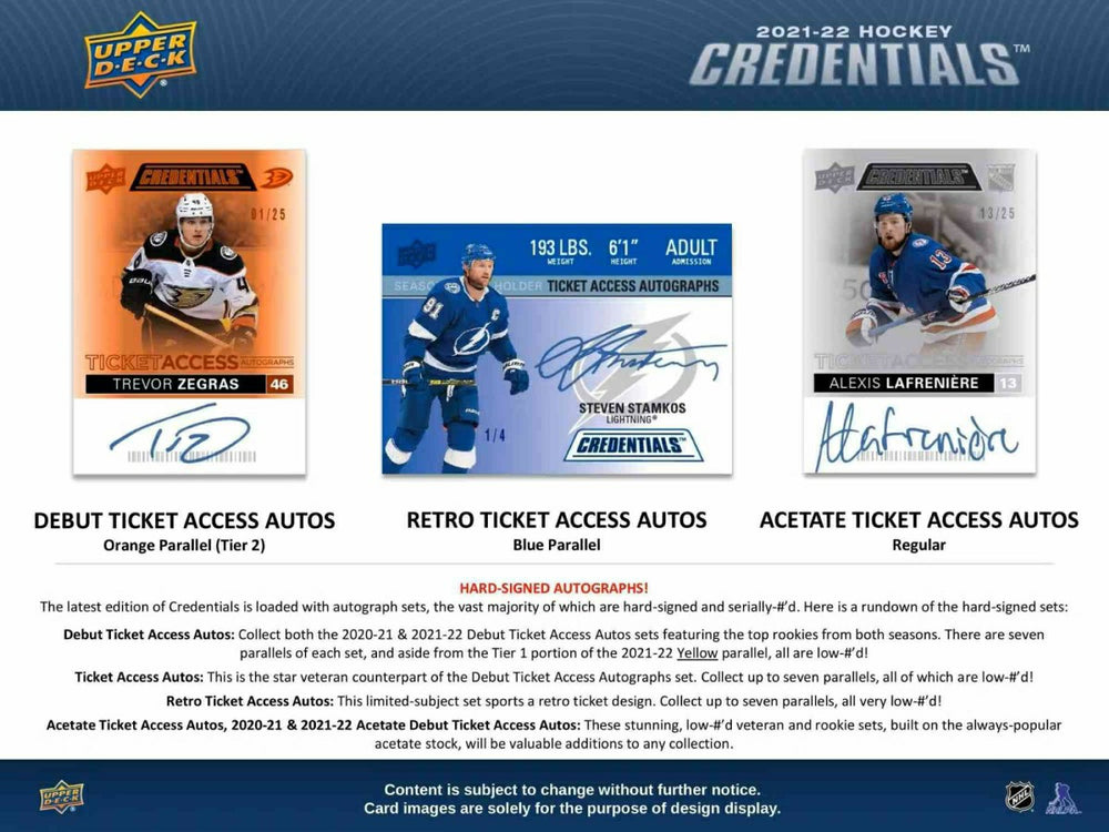 2021/22 Upper Deck Credentials NHL Hockey Hobby Box Classic
