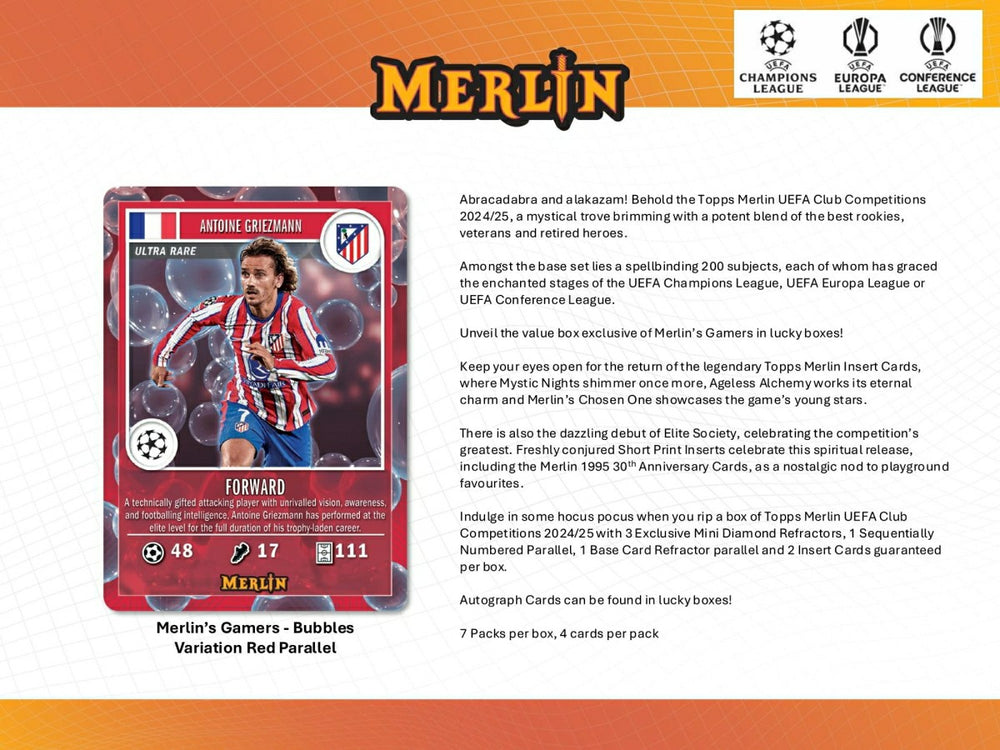 2024/25 Topps Chrome Merlin UEFA Club Competitions Football Blaster Box Lifestyle