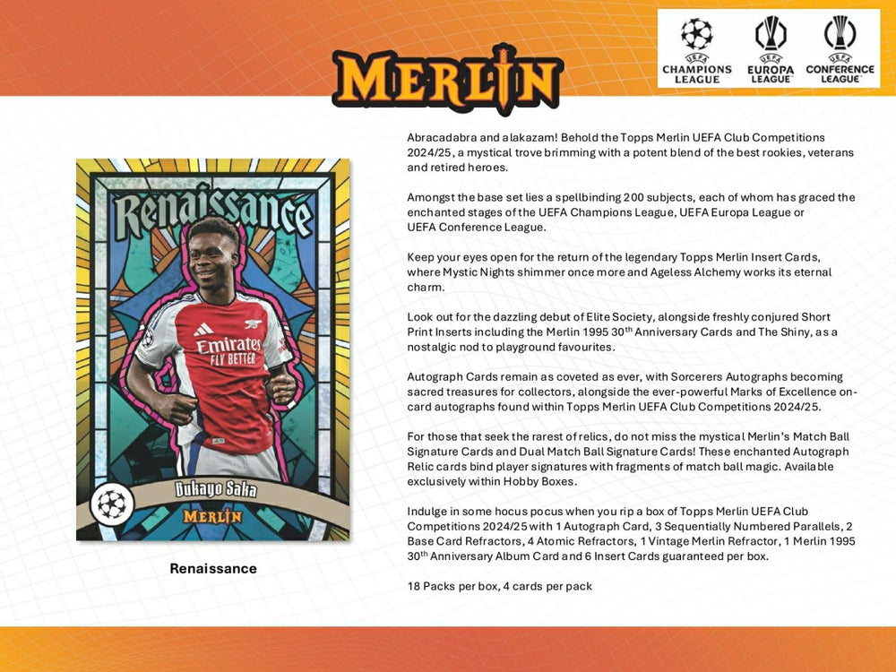 2024/25 Topps Chrome Merlin UEFA Club Competitions Football Hobby Box Taass for sale
