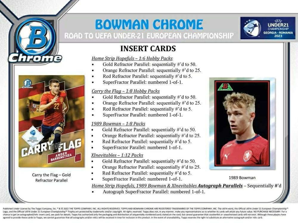 2022 Bowman Chrome Road to 2023 UEFA Under-21 European Championship Football Hobby Box Taass for sale