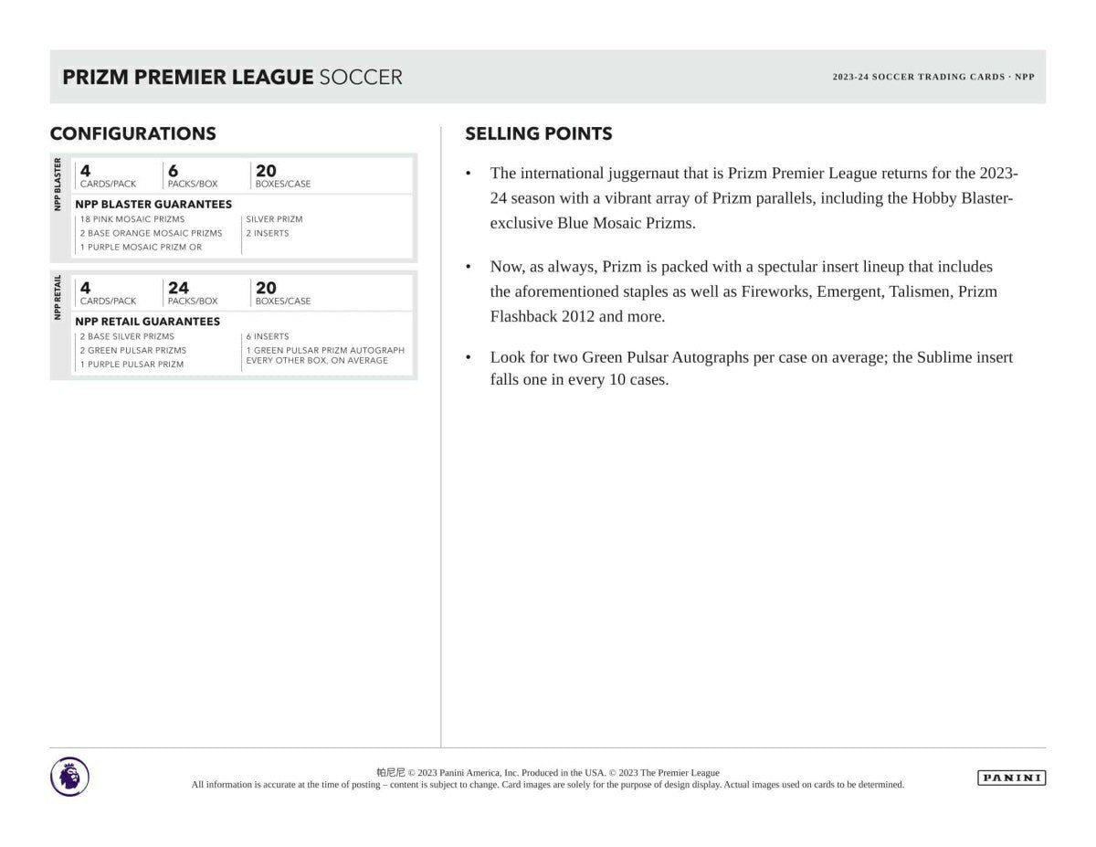 2023/24 Panini Prizm Premier League Soccer EPL Blaster Box Classic