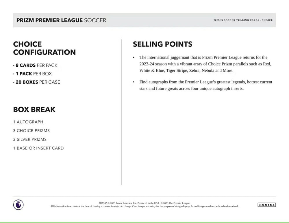 2023/24 Panini Prizm Premier League Soccer EPL Choice Box Fashion