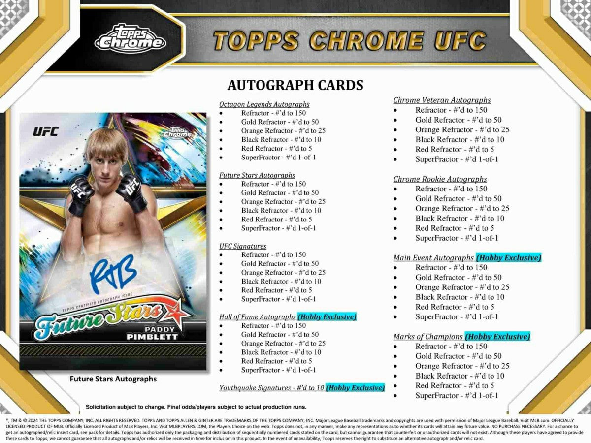 2024 Topps Chrome UFC Hobby Box Fashion