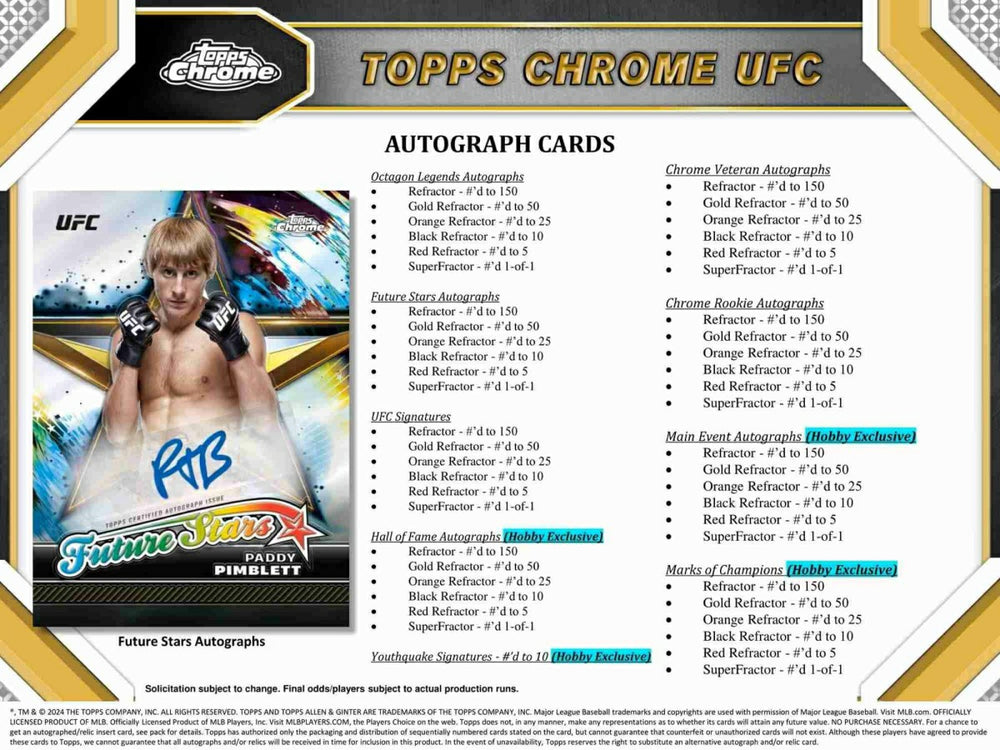 2024 Topps Chrome UFC Hobby Box Fashion