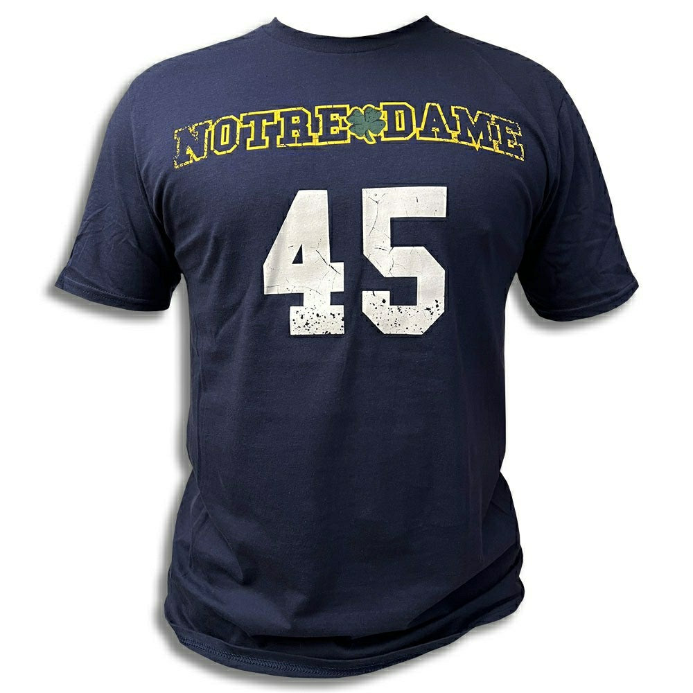Notre Dame Daniel "Rudy" Ruettiger #45 College Football T-Shirt Navy Taass for sale