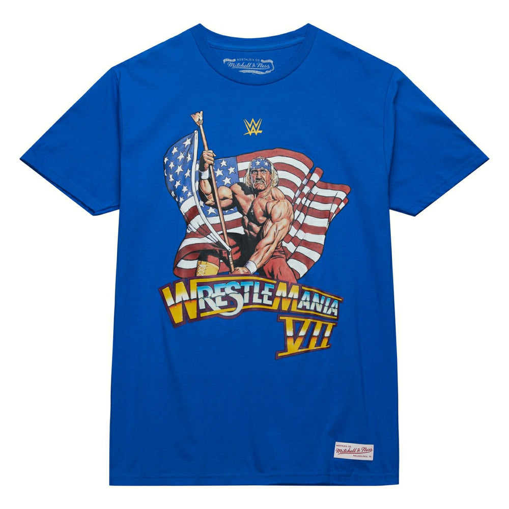 WrestleMania VII Hulk Hogan Mitchell & Ness WWE T-Shirt Blue Classic