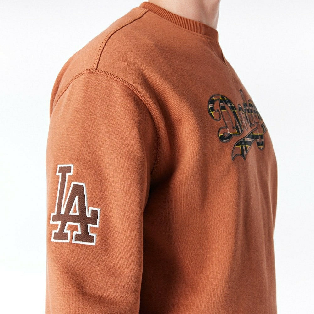 Los Angeles Dodgers Tartan Infill MLB Crewneck Sweater Brown Taass sale