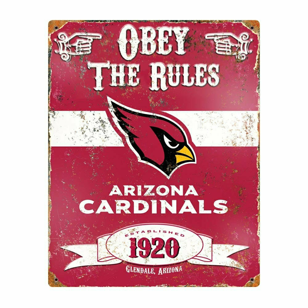 Arizona Cardinals Obey The Rules Embossed NFL Metal Sign Fashion