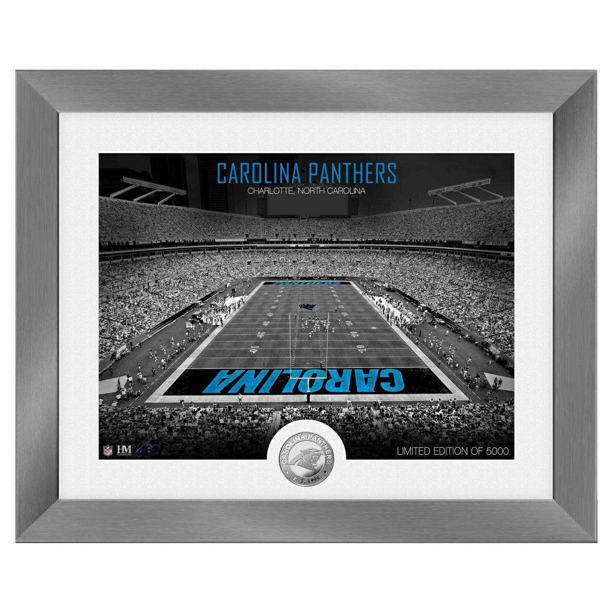 Carolina Panthers Art Deco Stadium Silver Coin Framed NFL Photo Lifestyle