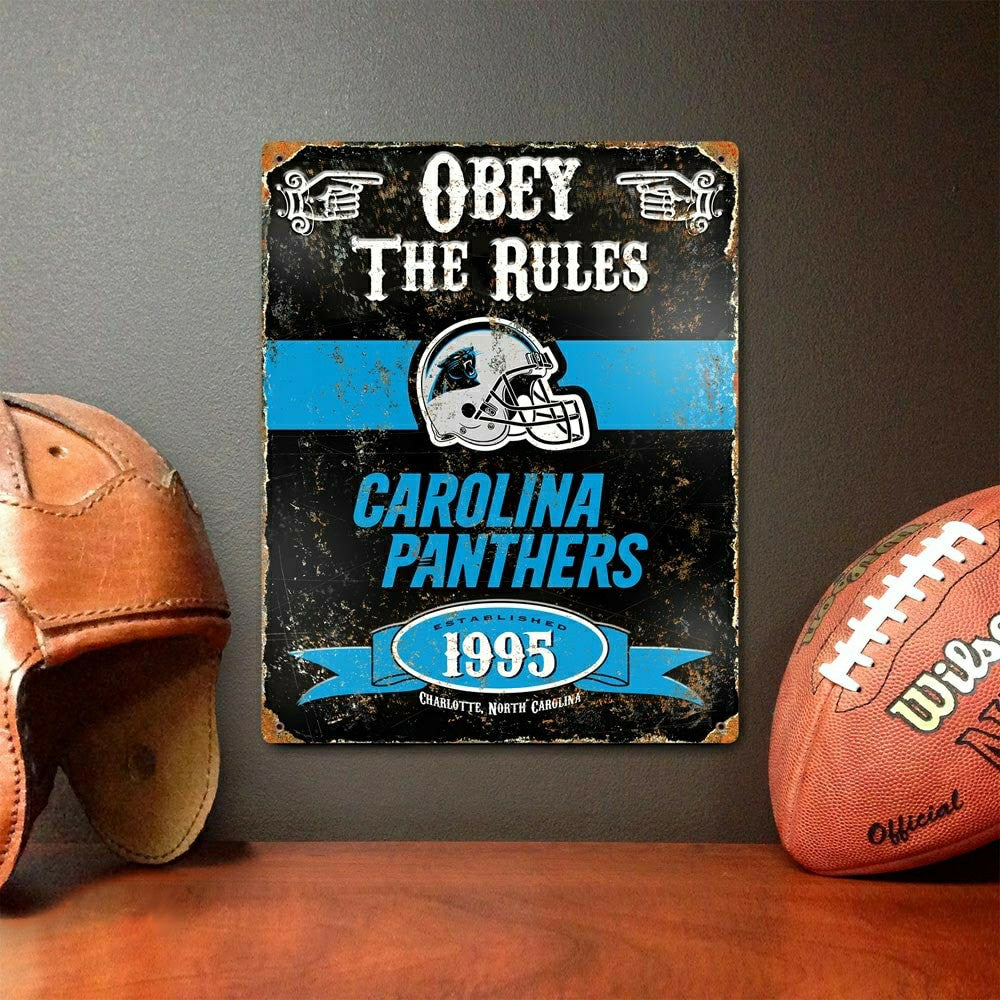Carolina Panthers Obey The Rules Embossed NFL Metal Sign Taass for sale