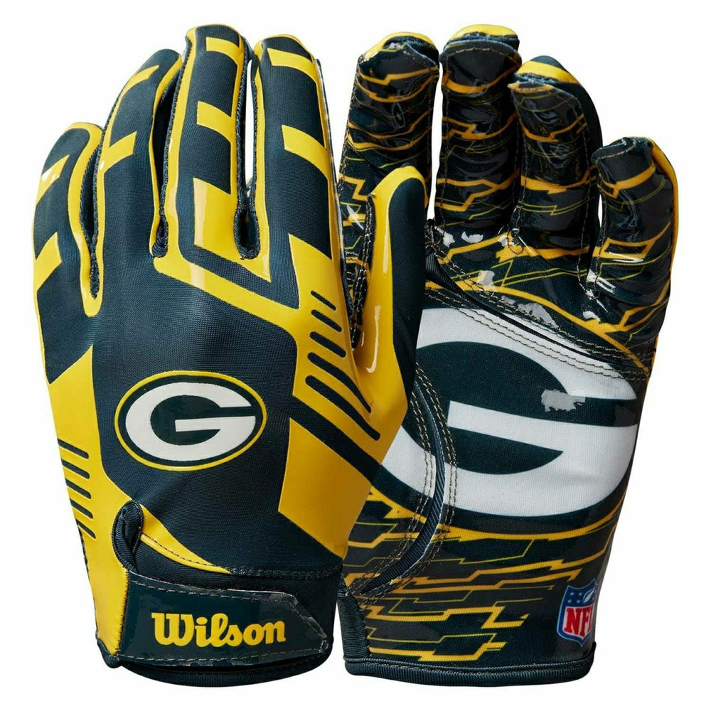 Green Bay Packers Wilson Youth Stretch-Fit NFL Receivers Gloves (KIDS) Taass sale
