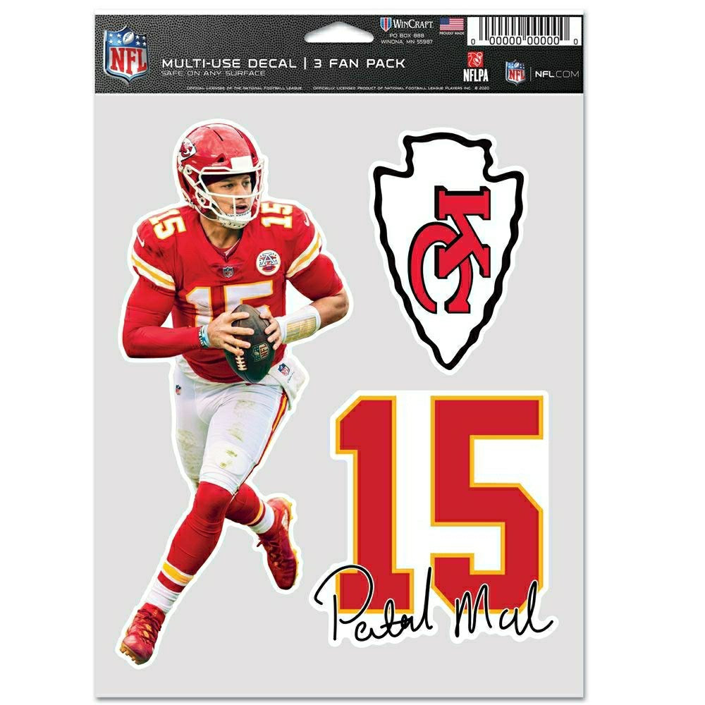 Patrick Mahomes #15 Kansas City Chiefs Player NFL Decals Set (3 Pcs.) Classic