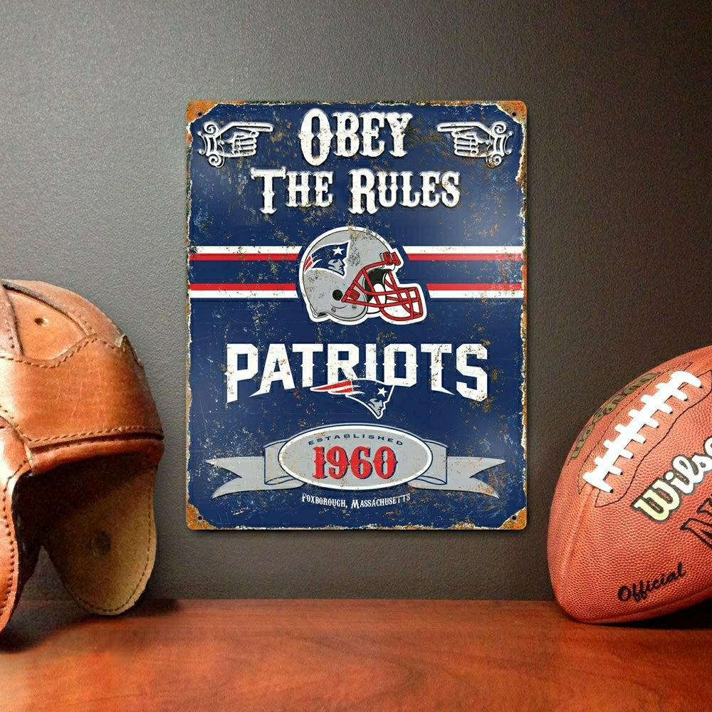 New England Patriots Obey The Rules Embossed NFL Metal Sign Lifestyle