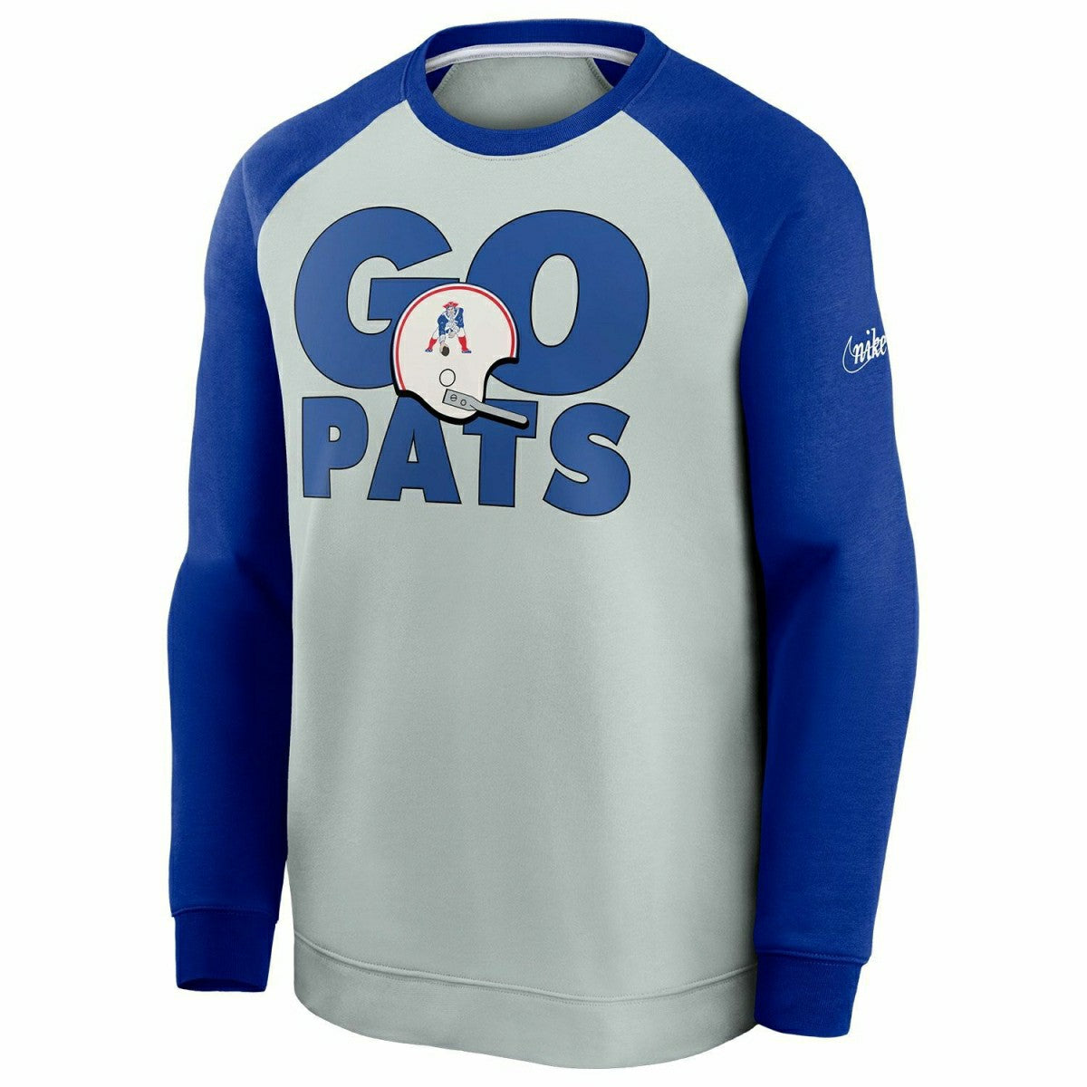 New England Patriots GO PATS Nike Throwback NFL Crewneck Pullover Taass sale