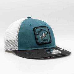 Philadelphia Eagles Patch Trucker New Era Low Profile 9FIFTY Snapback Cap Lifestyle