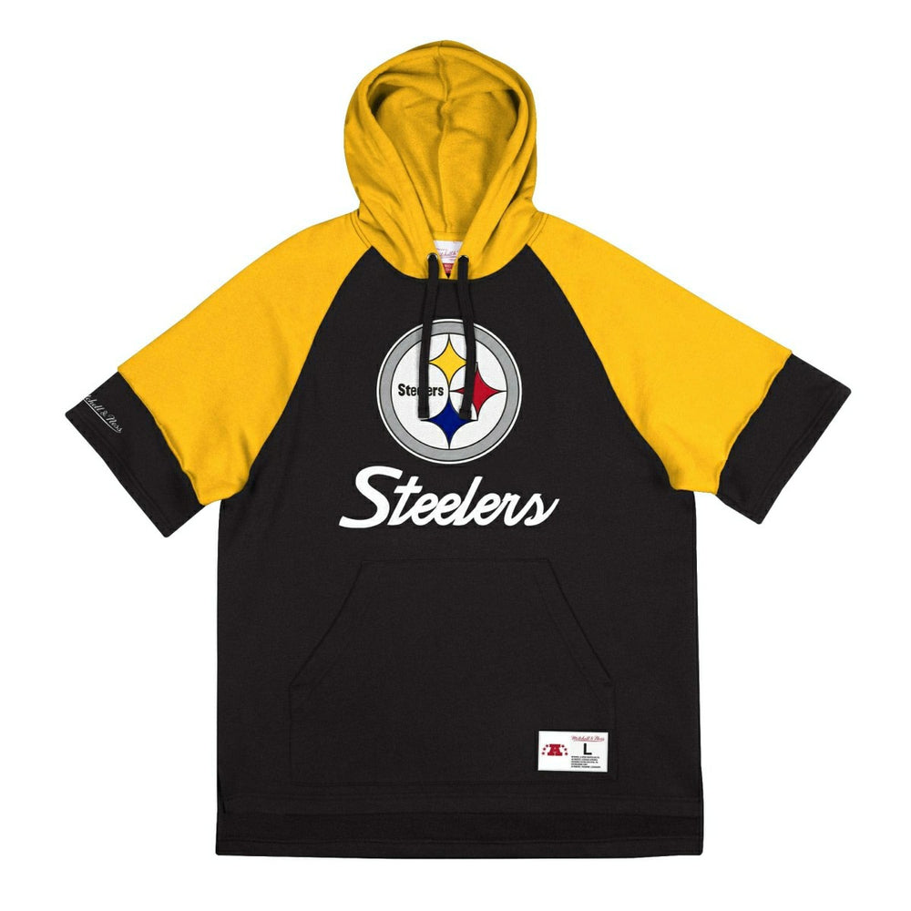 Pittsburgh Steelers Mitchell & Ness Cut Sleeves Fleece Short Sleeve NFL Hoodie Taass for sale