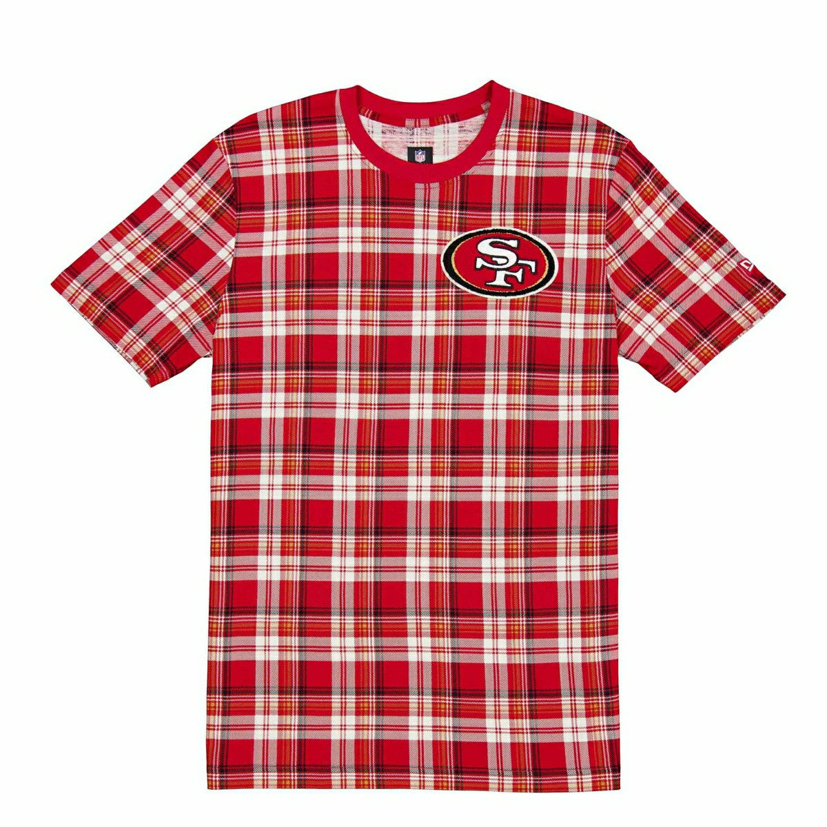 San Francisco 49ers Plaid 2024 New Era 3rd Down NFL T-Shirt Red Classic