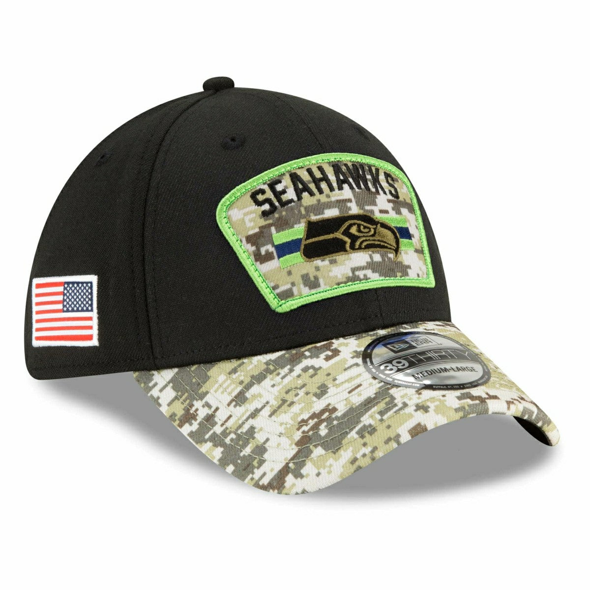 Seattle Seahawks 2021 NFL On-Field Salute to Service New Era 39THIRTY Flex Fit Cap Fashion