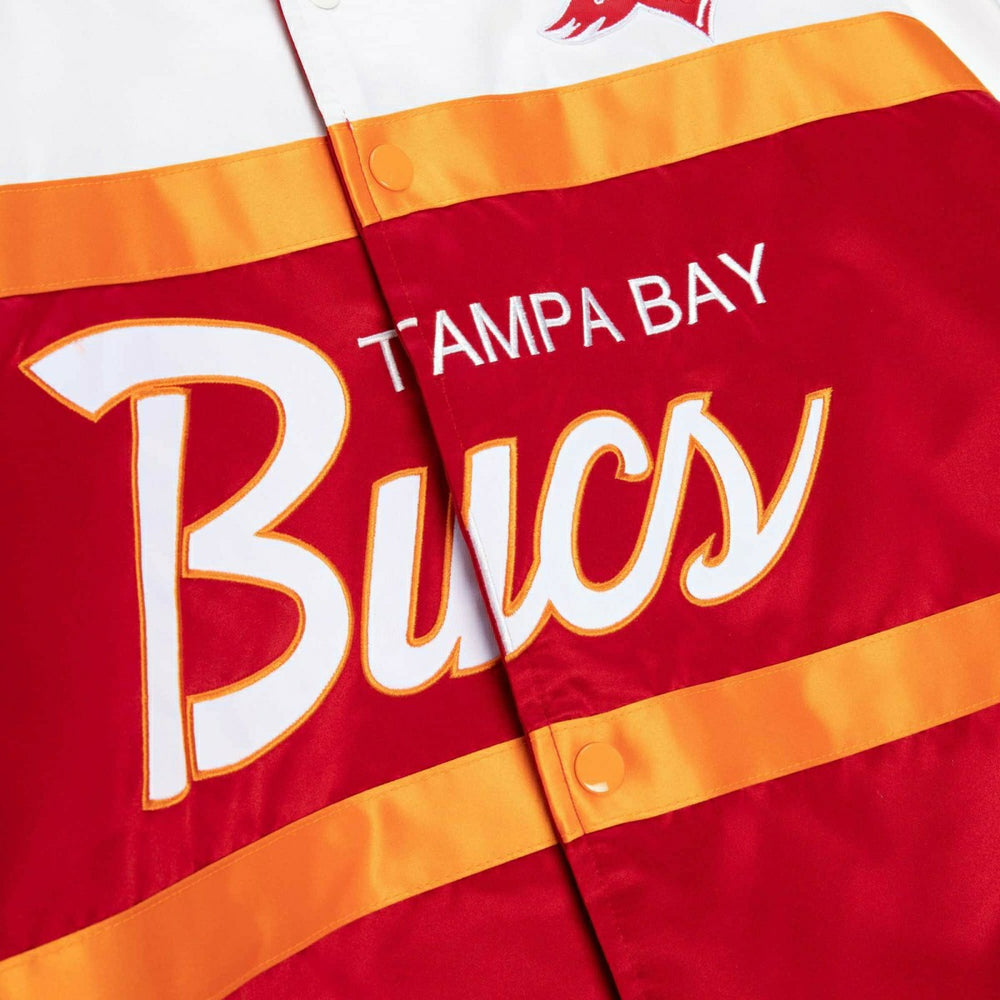 Tampa Bay Buccaneers Mitchell & Ness Script Heavyweight Satin NFL Jacket Taass for sale