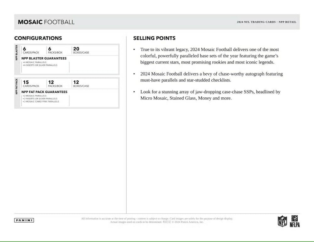 2024 Panini Mosaic Football NFL Blaster Box Taass US