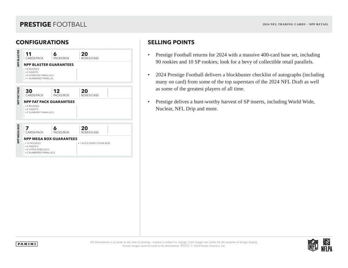 2024 Panini Prestige NFL Football Mega Box Classic