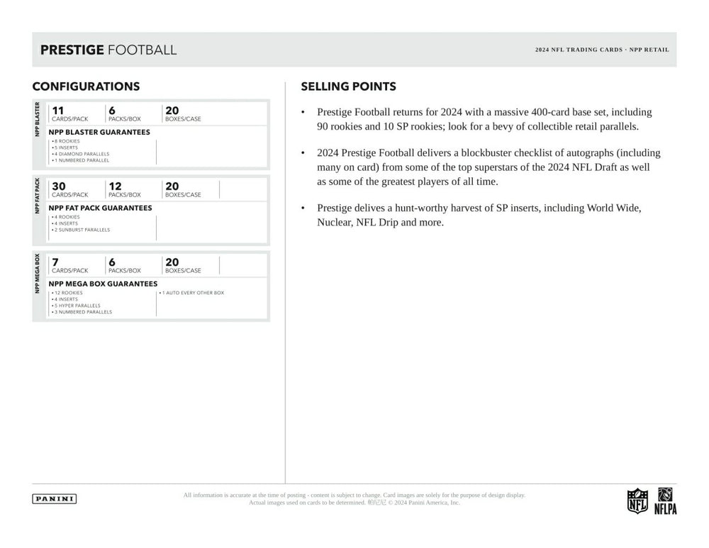 2024 Panini Prestige NFL Football Mega Box Classic