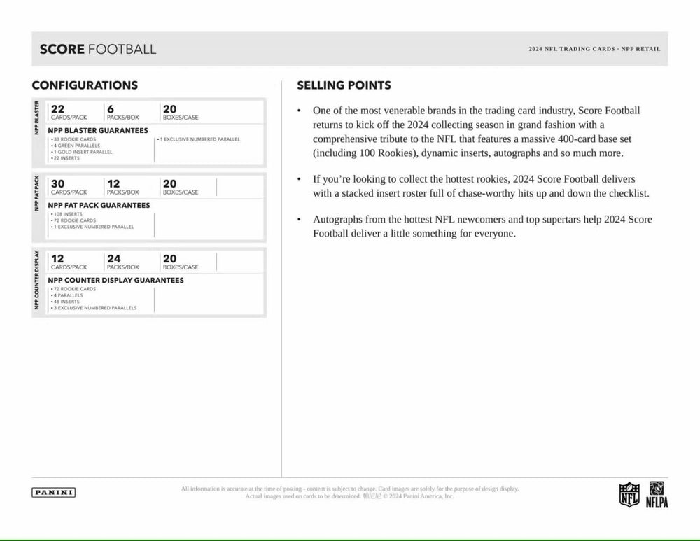 2024 Panini Score NFL Football Value Fat-Pack Box Taass US