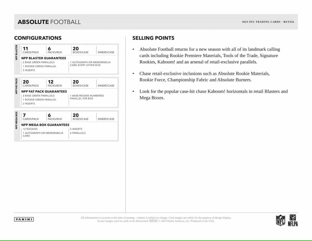 2023 Panini Absolute Football NFL Blaster Box Classic