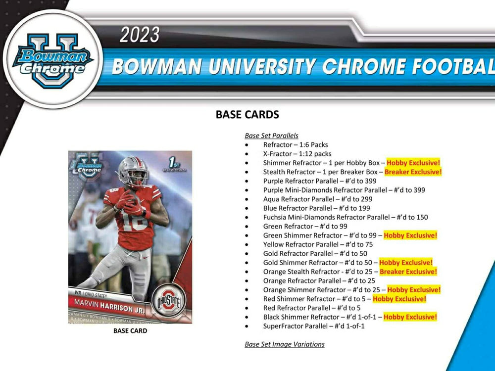 2023 Bowman Chrome University Football NCAA Hobby Box Classic