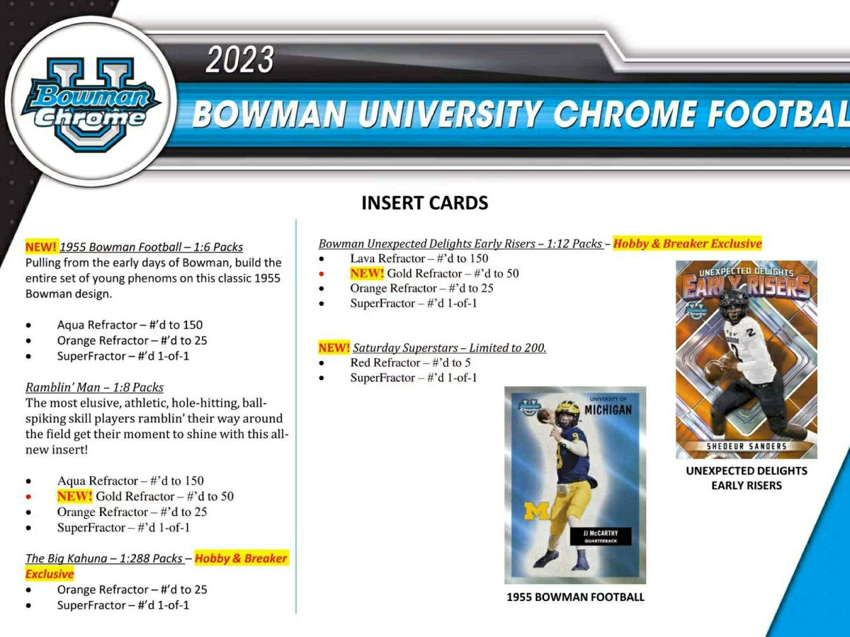 2023 Bowman Chrome University Football NCAA Hobby Box Classic