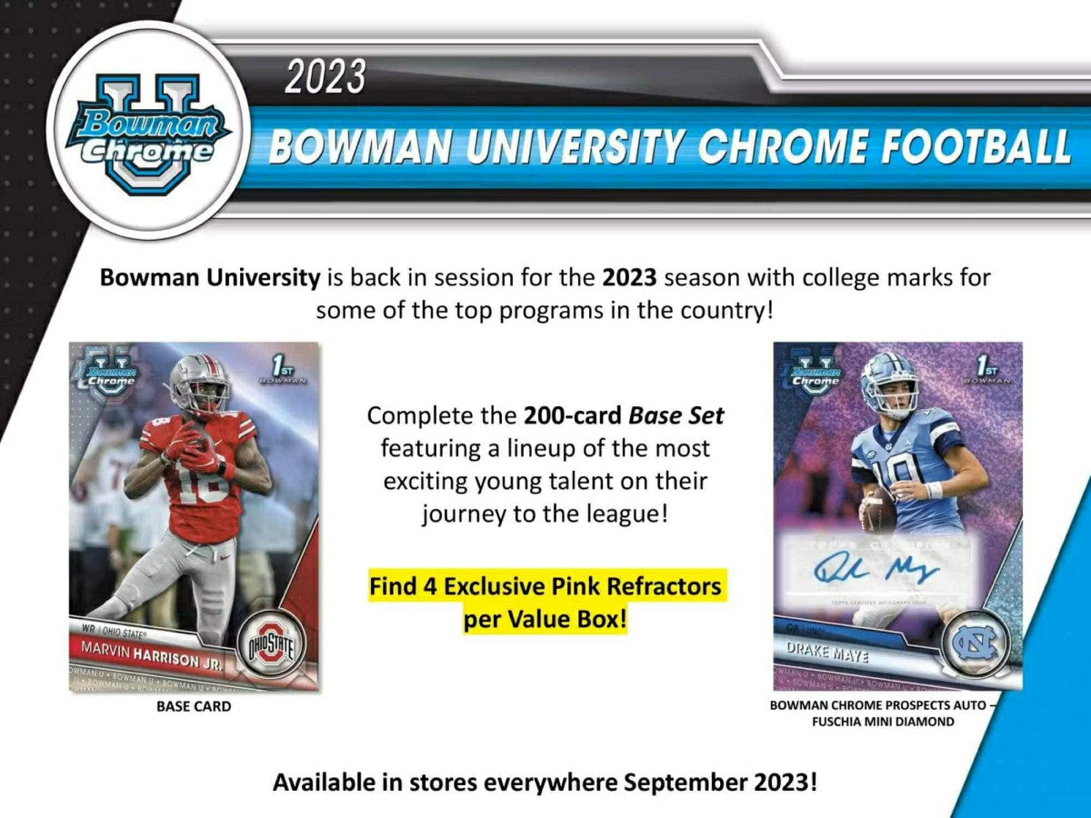 2023 Bowman Chrome University Football NCAA Blaster Box Taass for sale