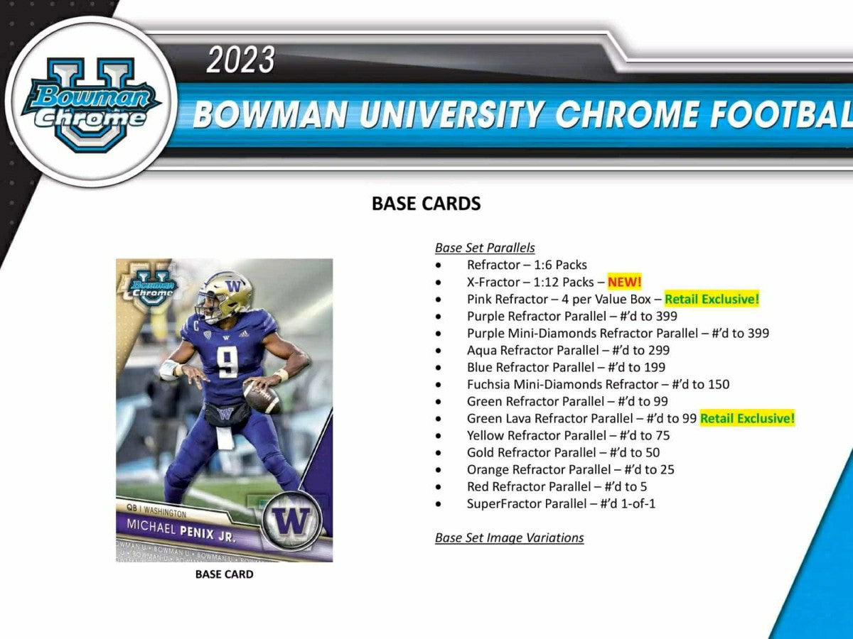 2023 Bowman Chrome University Football NCAA Blaster Box Taass for sale