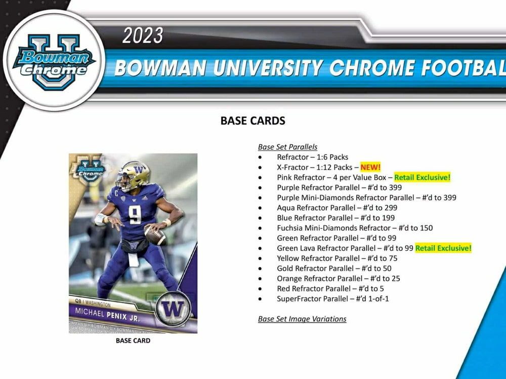2023 Bowman Chrome University Football NCAA Blaster Box Taass for sale