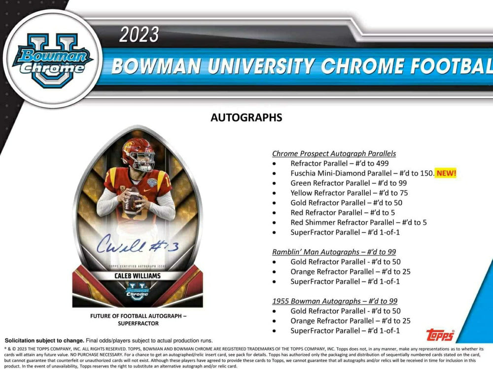 2023 Bowman Chrome University Football NCAA Blaster Box Taass for sale