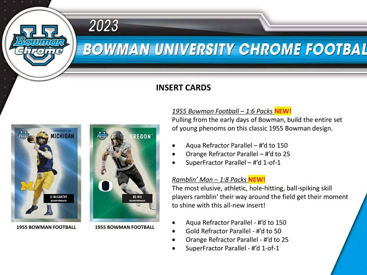 2023 Bowman Chrome University Football NCAA Blaster Box Taass for sale