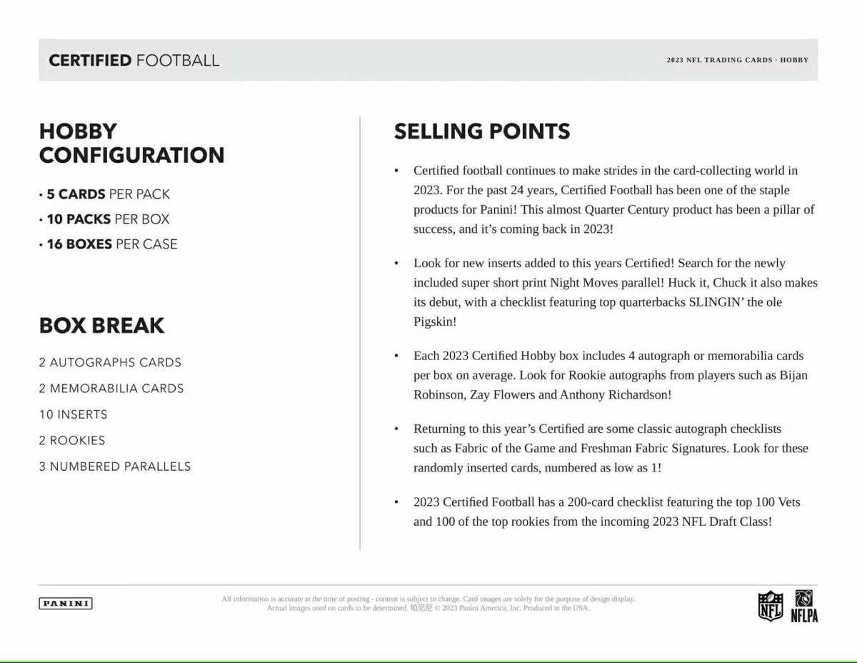 2023 Panini Certified NFL Football Hobby Box Taass US