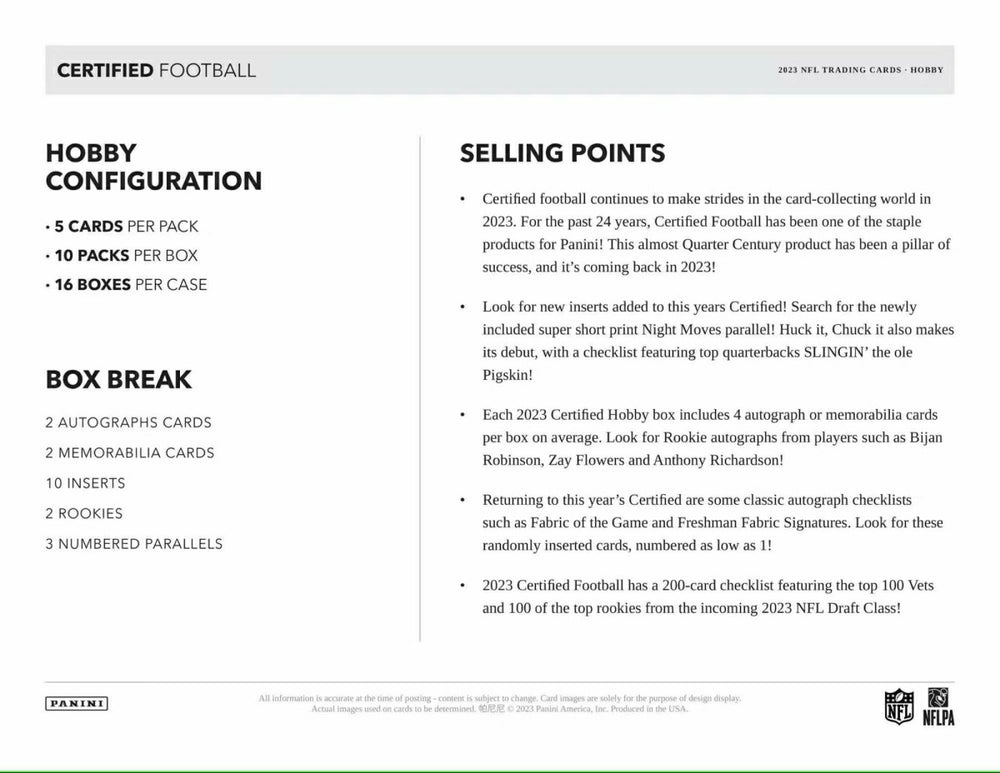 2023 Panini Certified NFL Football Hobby Box Taass US