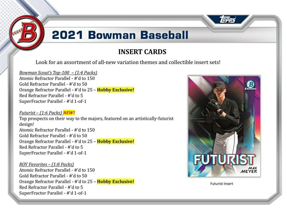2021 Bowman Baseball Hobby Box MLB Taass US