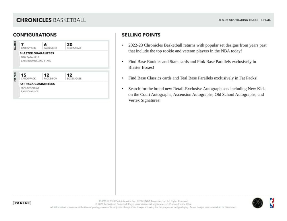 2022/23 Panini Chronicles Basketball NBA Fat-Pack Box Classic