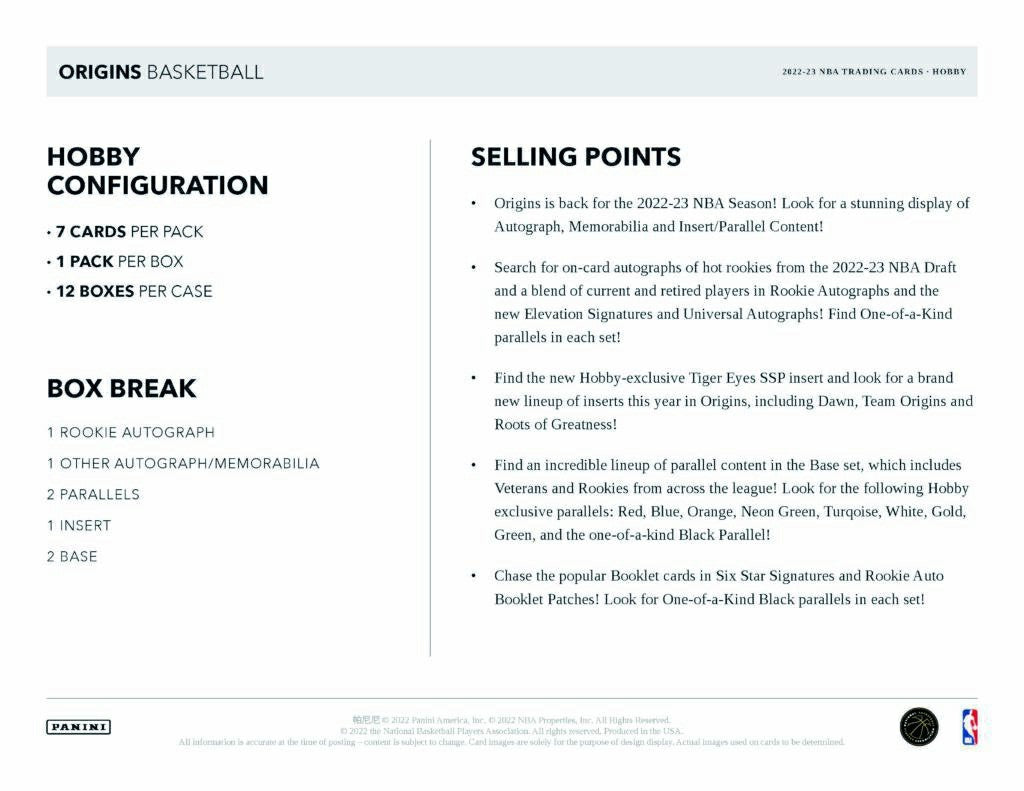 2022/23 Panini Origins Basketball NBA Hobby Box Fashion