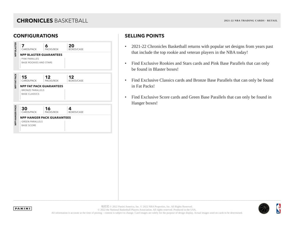 2021/22 Panini Chronicles Basketball NBA Hanger Pack Classic