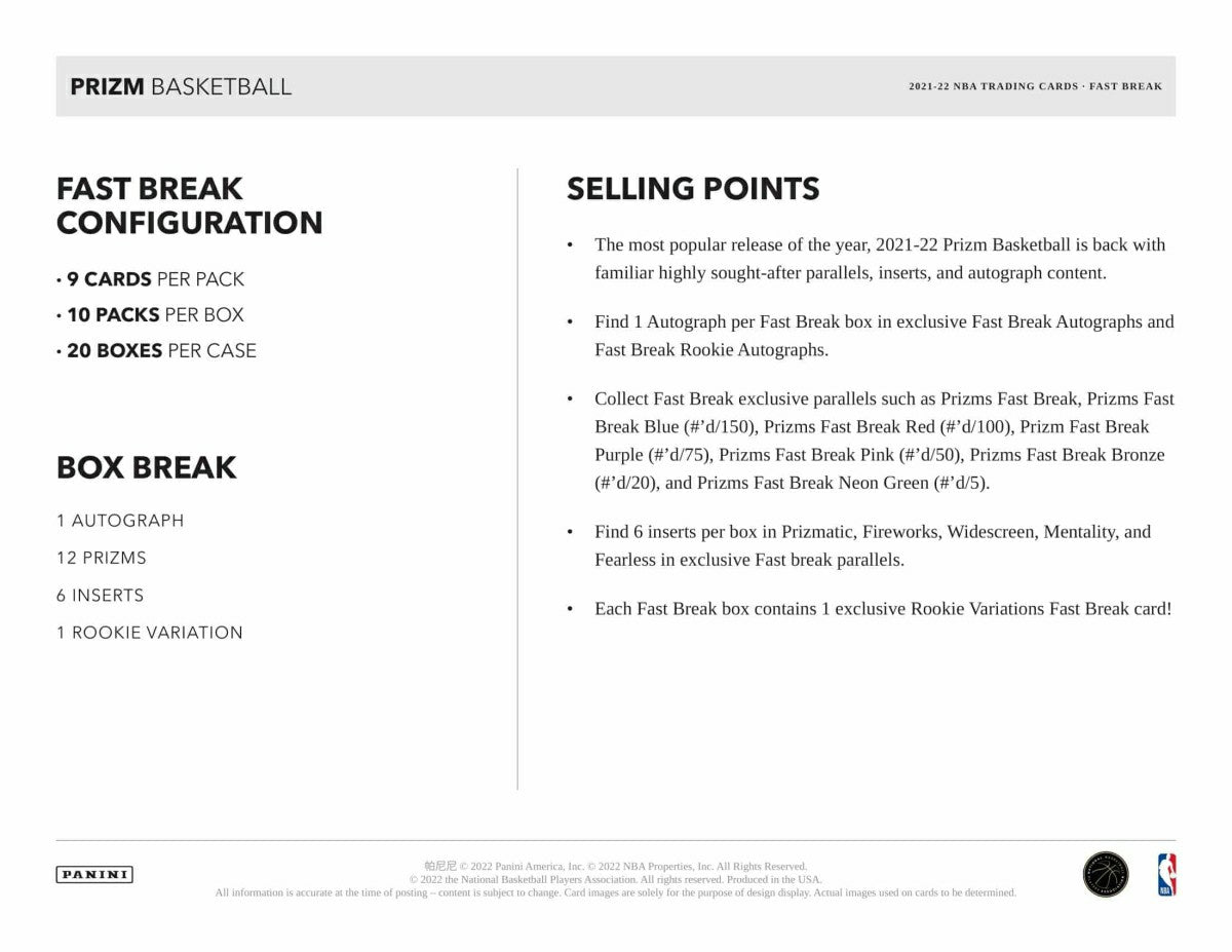 2021/22 Panini Prizm Fast Break NBA Basketball Box Lifestyle
