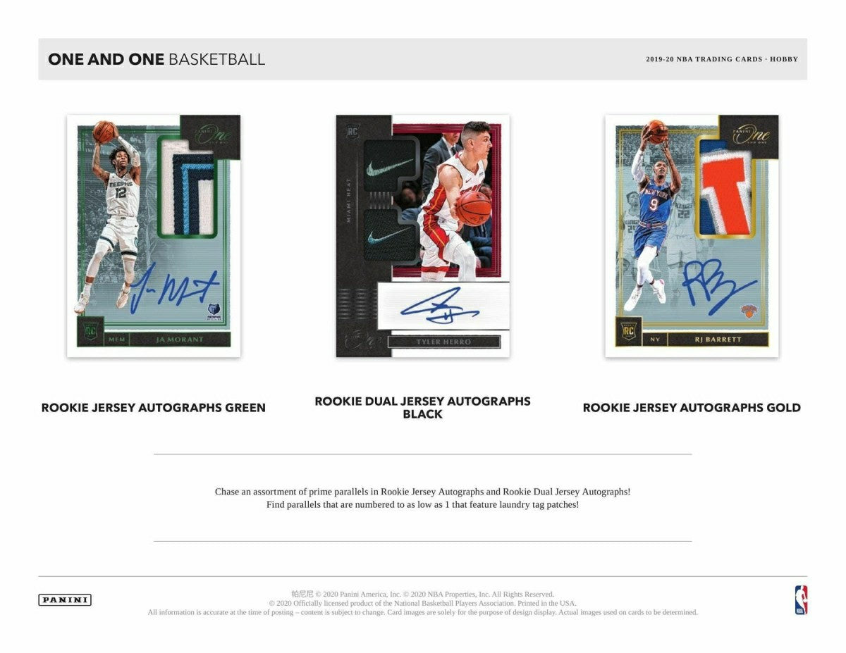 2019/20 Panini One and One Basketball Hobby Box NBA Taass US