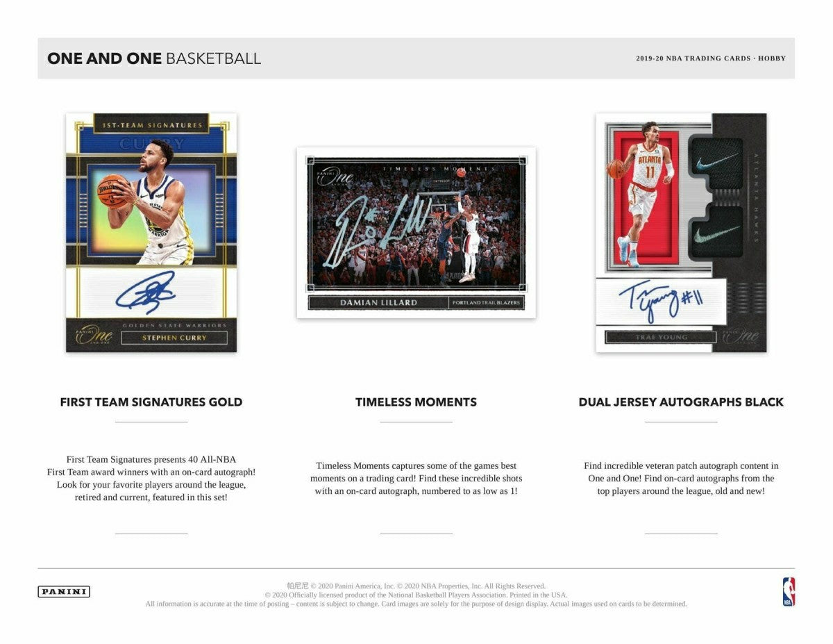 2019/20 Panini One and One Basketball Hobby Box NBA Taass US