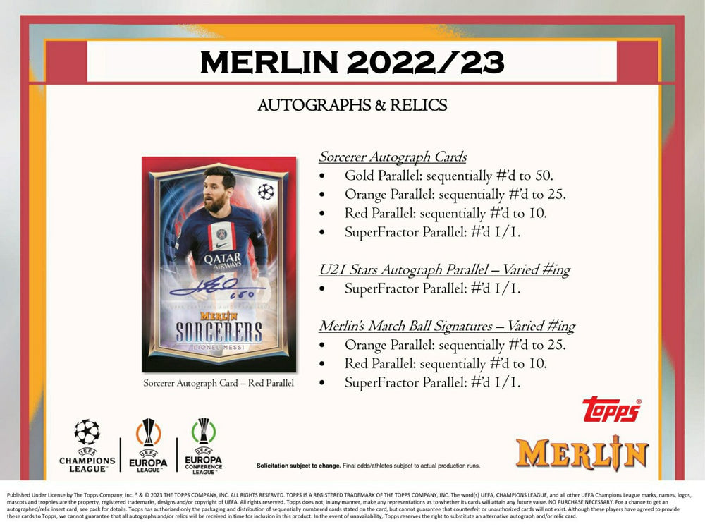 2022/23 Topps Merlin Chrome UEFA Club Competitions Soccer Hobby Box Taass US