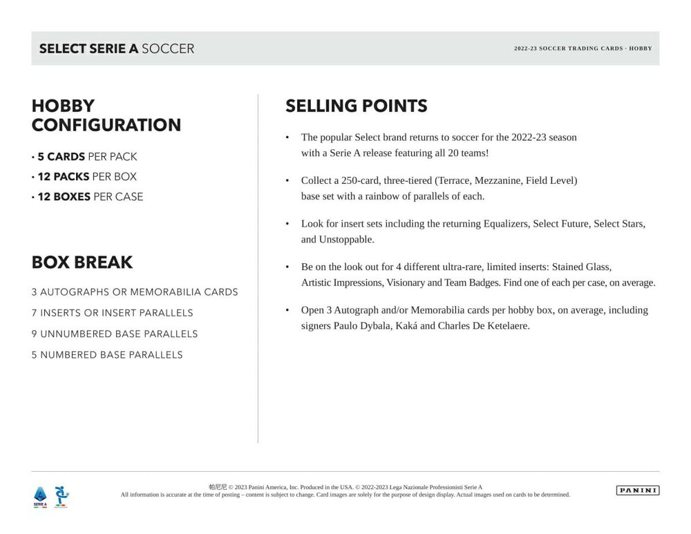 2022/23 Panini Select Serie A  Soccer Hobby Box Taass sale
