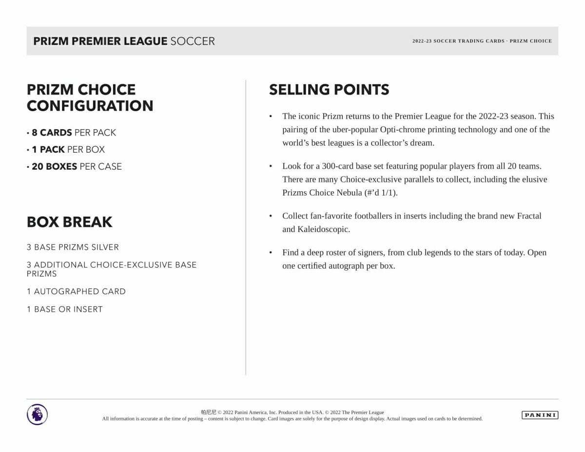 2022/23 Panini Prizm Premier League Soccer EPL Choice Box Taass US