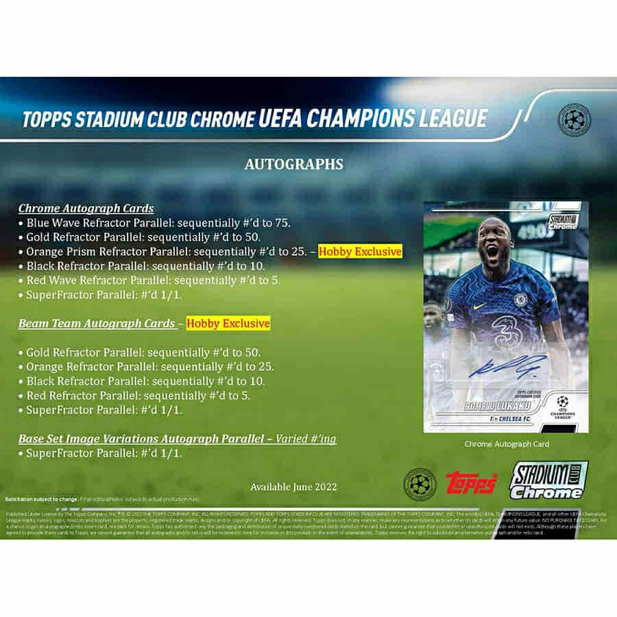 2021/22 Topps UEFA Champions League Stadium Club Chrome Soccer Hobby Box Taass for sale