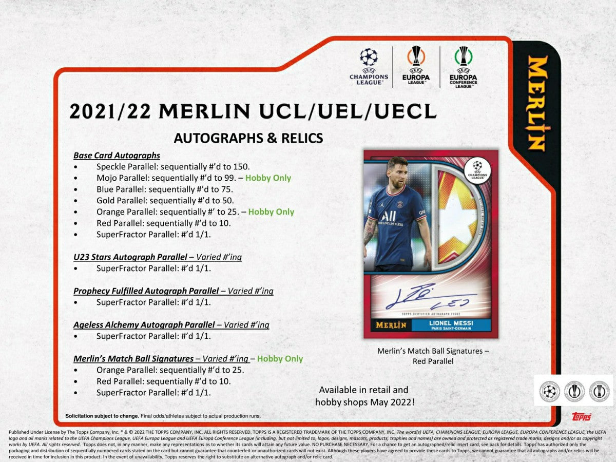 2021/22 Topps UEFA Champions League Merlin Chrome Soccer Hobby Box Taass US